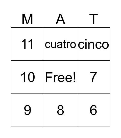 Bingo Suma  Bingo Card