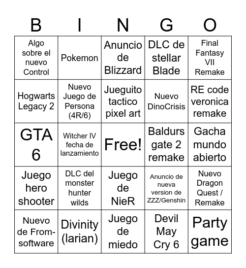 Summer Game Fest Bingo 2026 Bingo Card