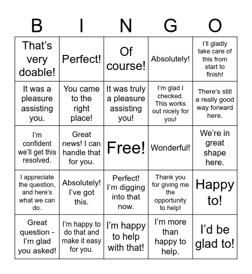 Enthusiasm Phrases Bingo Card
