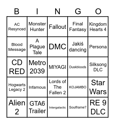 Summer Game Fest Bingo Card