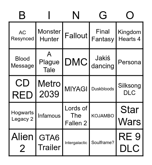 Summer Game Fest Bingo Card