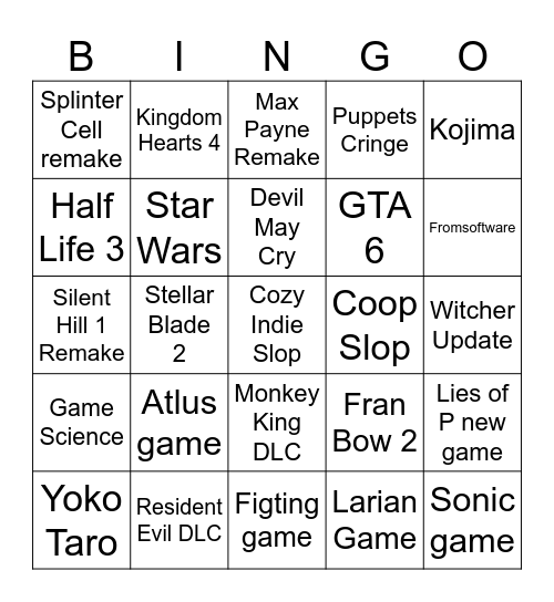 Summer Game Fest Bingo Card