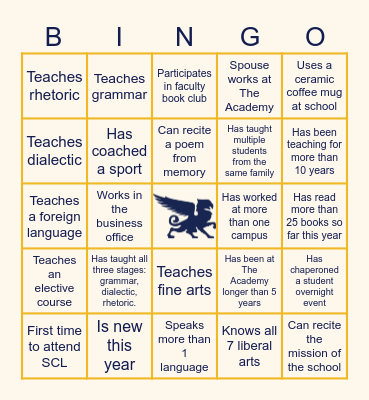 Griffins Get to Know Each Other Bingo Card