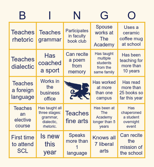 Griffins Get to Know Each Other Bingo Card