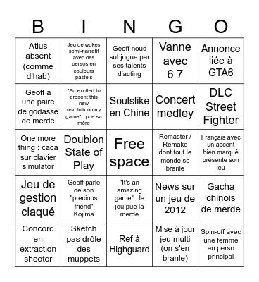 Summer Game Fest Bingo Card