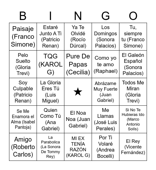 Penco Música 3 Bingo Card