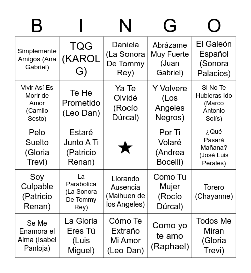 Penco Música 2 Bingo Card