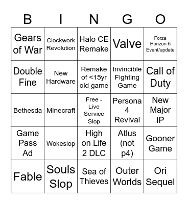 Xbox Games Showcase 2026 Bingo Card