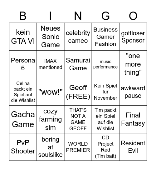 Summer Games Fest Bingo Card