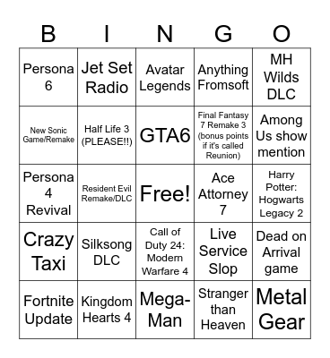 Summer Games Fest Bingo Card