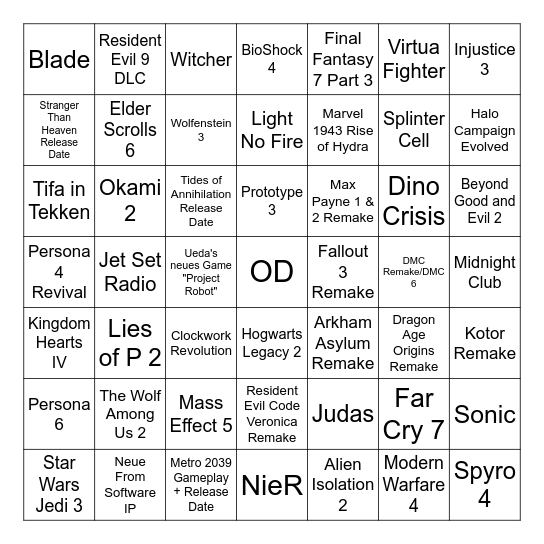 Summer Game Fest / XBOX Showcase 2026 Bingo Card