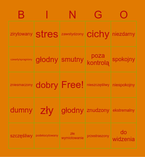 Emocje Bingo Card