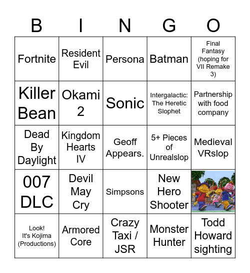 Summer Games Fest '26 Bingo Card