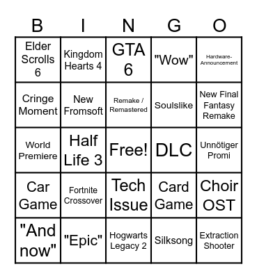 Summer Game Fest 2026 Bingo Card