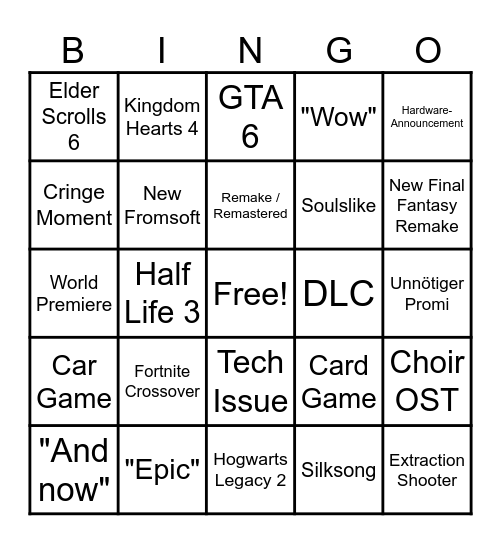Summer Game Fest 2026 Bingo Card