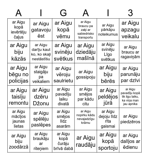 Dzimpenes bingo Card