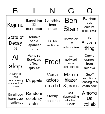 Summer Games Fest Bingo Card