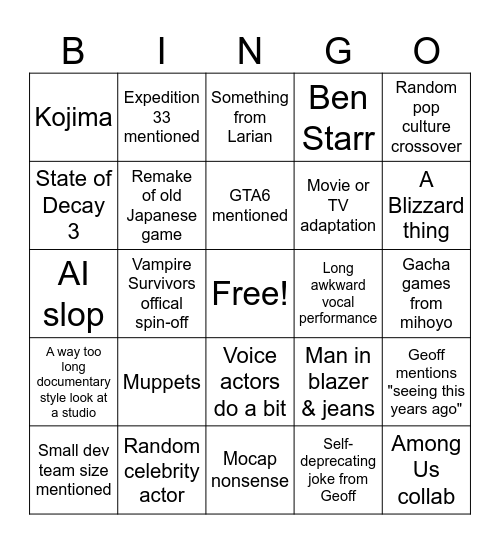 Summer Games Fest Bingo Card