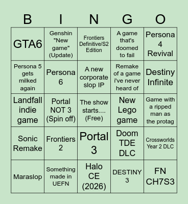 Summer Game Fest Bing (Green) Bingo Card