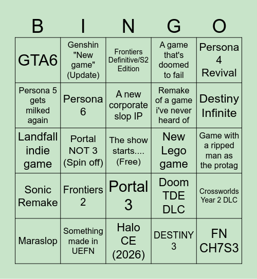 Summer Game Fest Bing (Green) Bingo Card