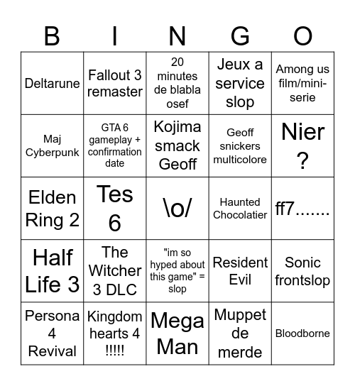 Summer game Fest bleeh Bingo Card