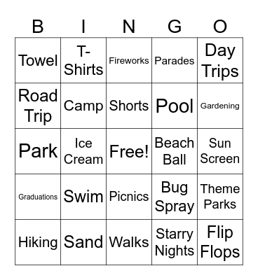 Summer Bingo Card