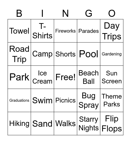 Summer Bingo Card