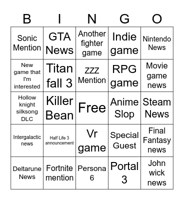 Summer game fest  Bingo Card