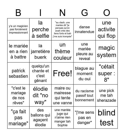 4 mariages 1 soleil de Nutella Bingo Card