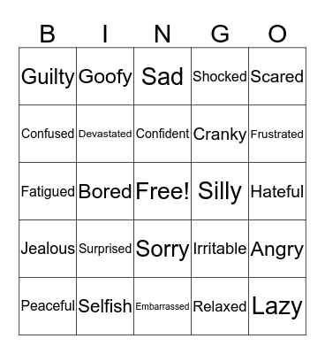 Feelings Bingo Card