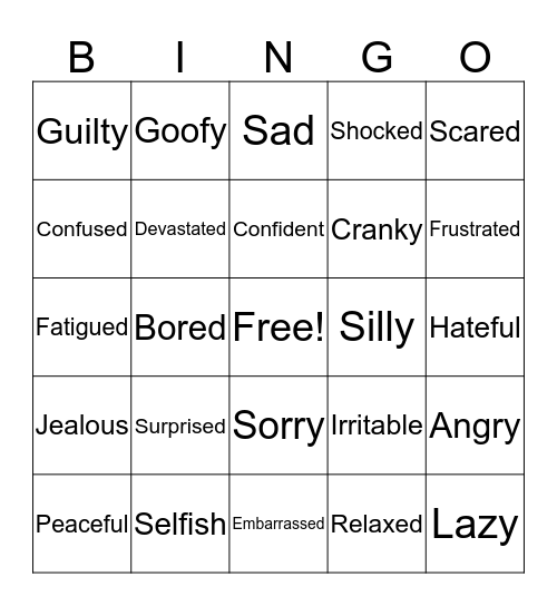 Feelings Bingo Card