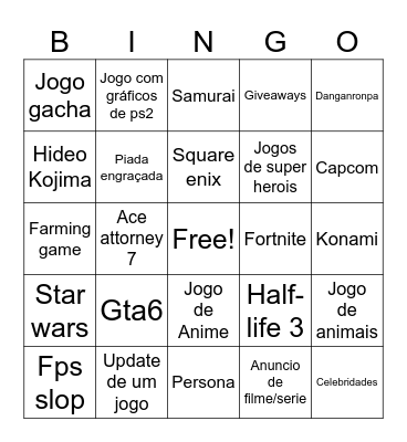 Summer game fest Bingo Card