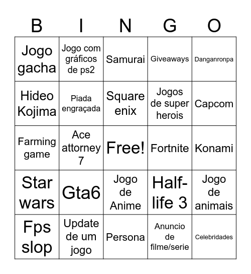 Summer game fest Bingo Card