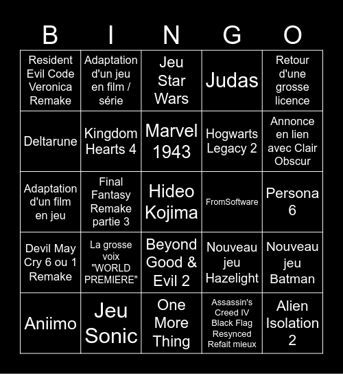 Summer Game Fest 2026 Bingo Card