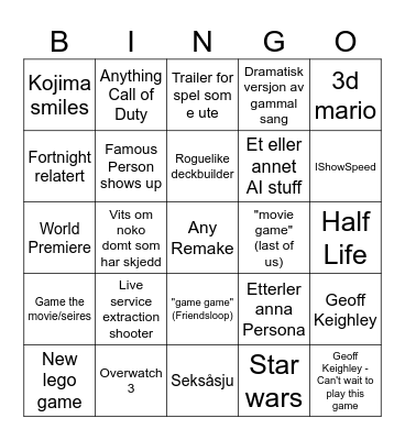 Summer space Bingo Card