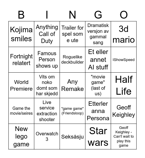 Summer space Bingo Card
