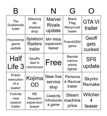 Untitled Bingo Card