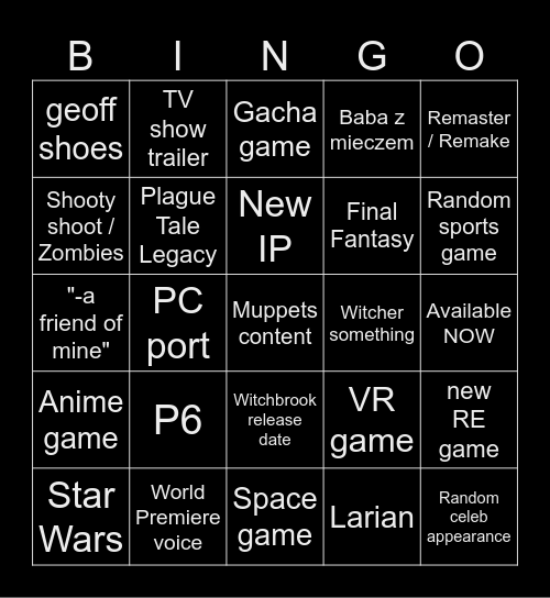 SGF 2026 Bingo Card