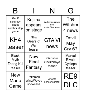 Summer Game Fest Bingo Card