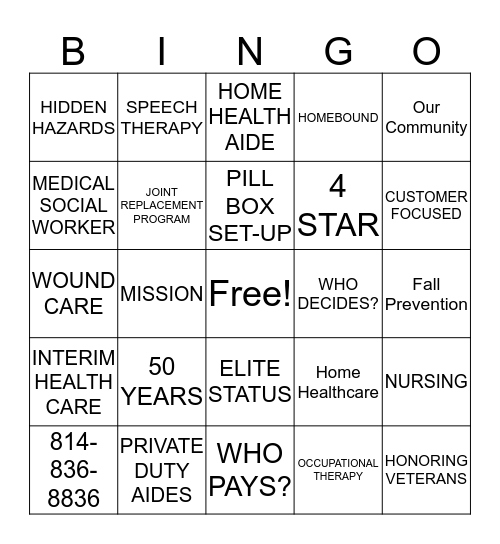 Interim HealthCare Bingo Card