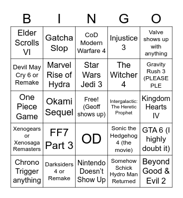 SGF 2026 Bingo Card