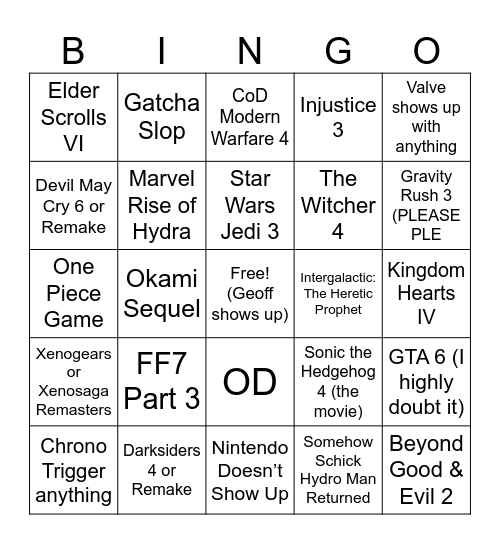 SGF 2026 Bingo Card