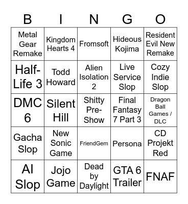 The Realistic Expectations Bingo Card