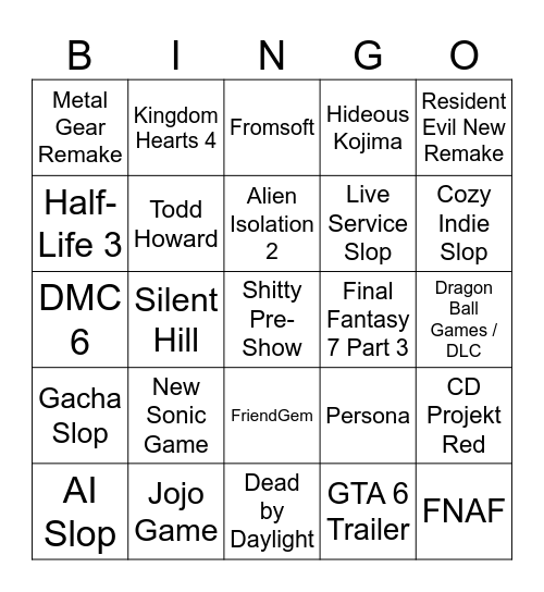 The Realistic Expectations Bingo Card