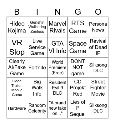 Summer Games Fest 2026 Bingo Card
