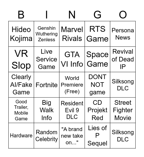 Summer Games Fest 2026 Bingo Card