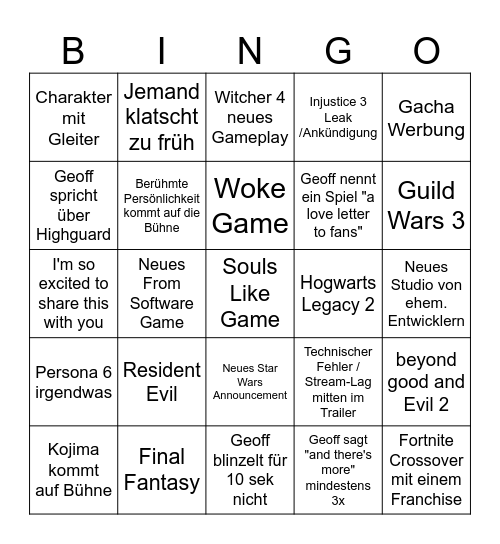 Summer Game Show Bingo Card