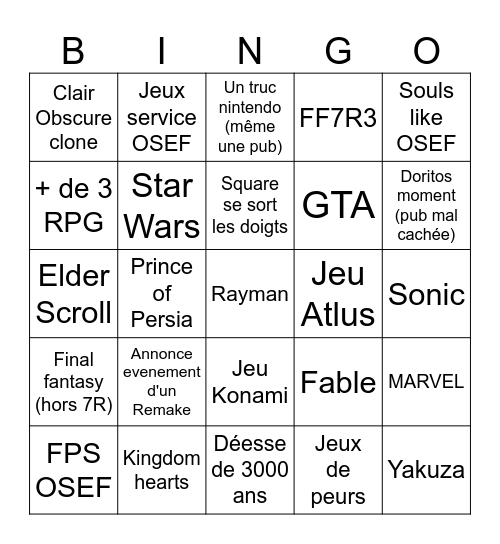 SGF 2026 Bingo Card