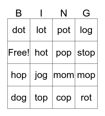 Short /o/ words Bingo Card