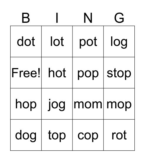 Short /o/ words Bingo Card
